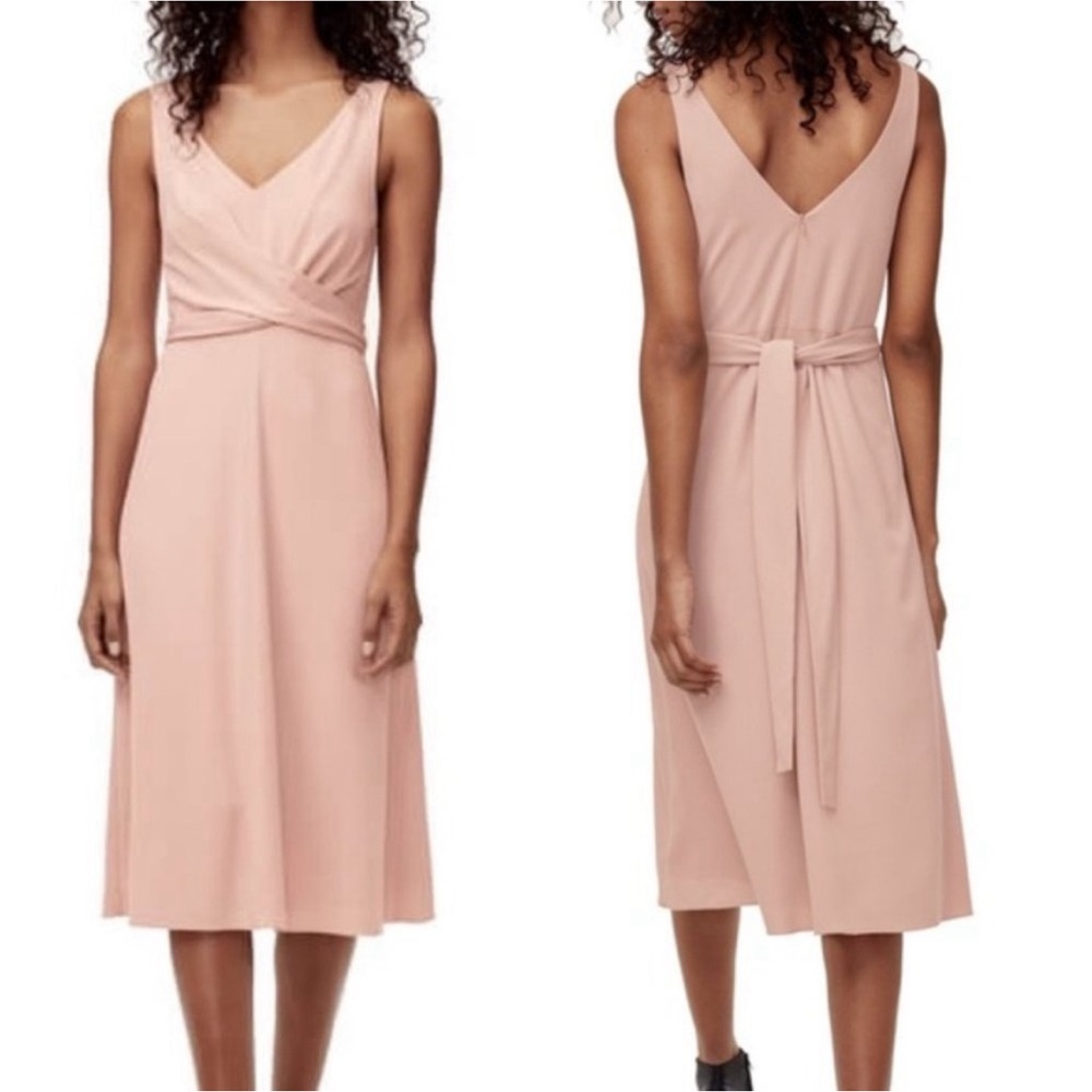 Aritzia‎ Wilfred - women’s Darcell Blush pink sleeveless midi Dress V- neck SZ-S